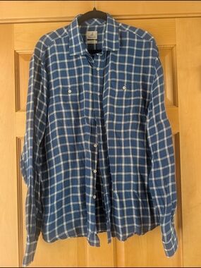 johnnie-O Navy and White Plaid Cotton Button-Down Shirt
